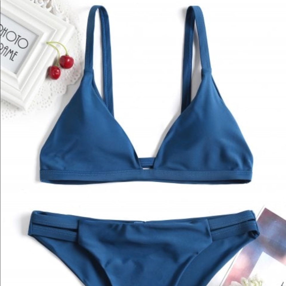 Ladder Cut Cami Ruched Bikini - Peacock Blue S